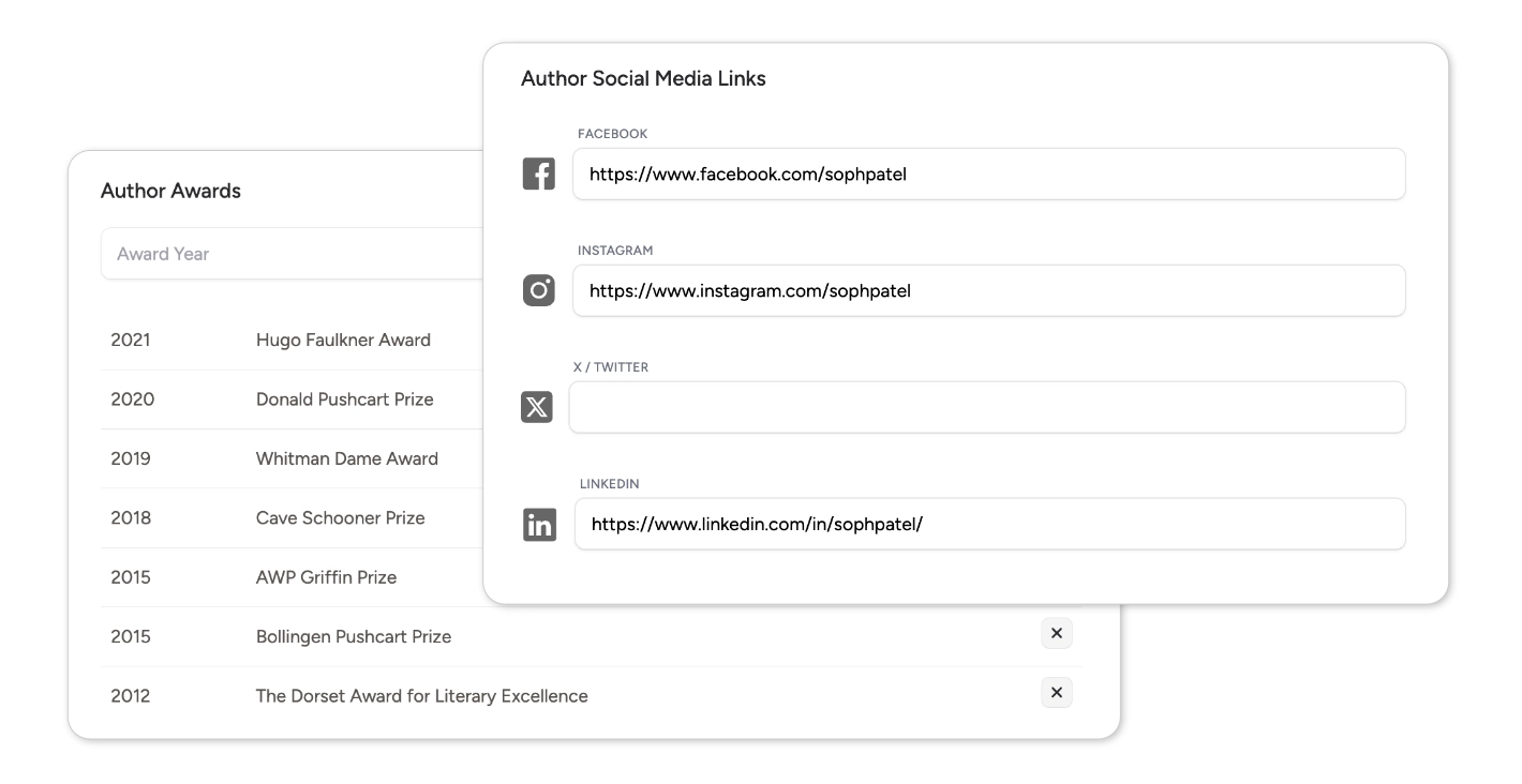 Author Awards and Socials feature