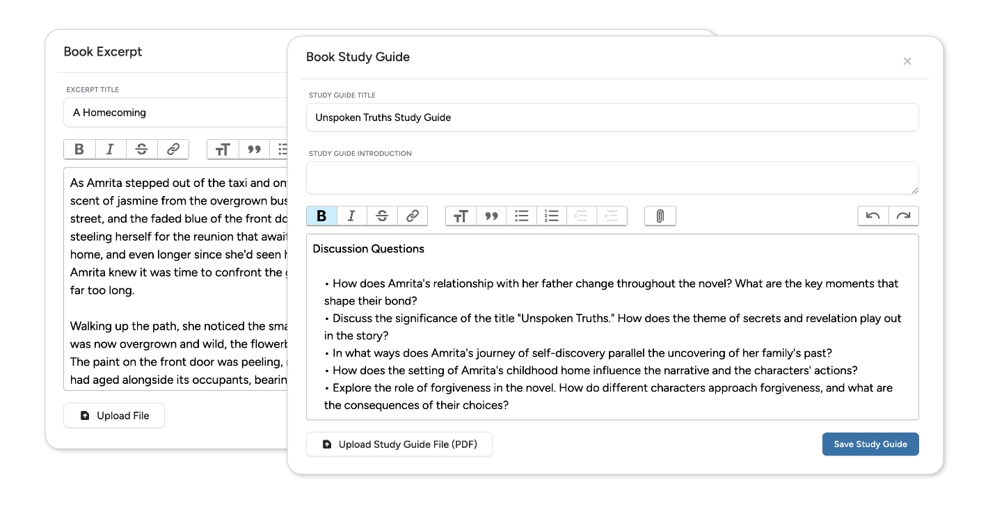 Book Excerpts and Study Guides feature
